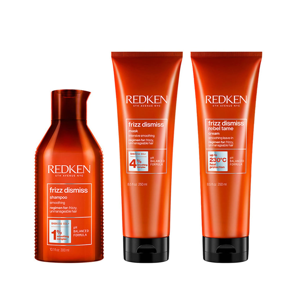 Redken Frizz Dismiss Sulphate Free Shampoo, Hair Mask & Rebel Tame Cream Combo