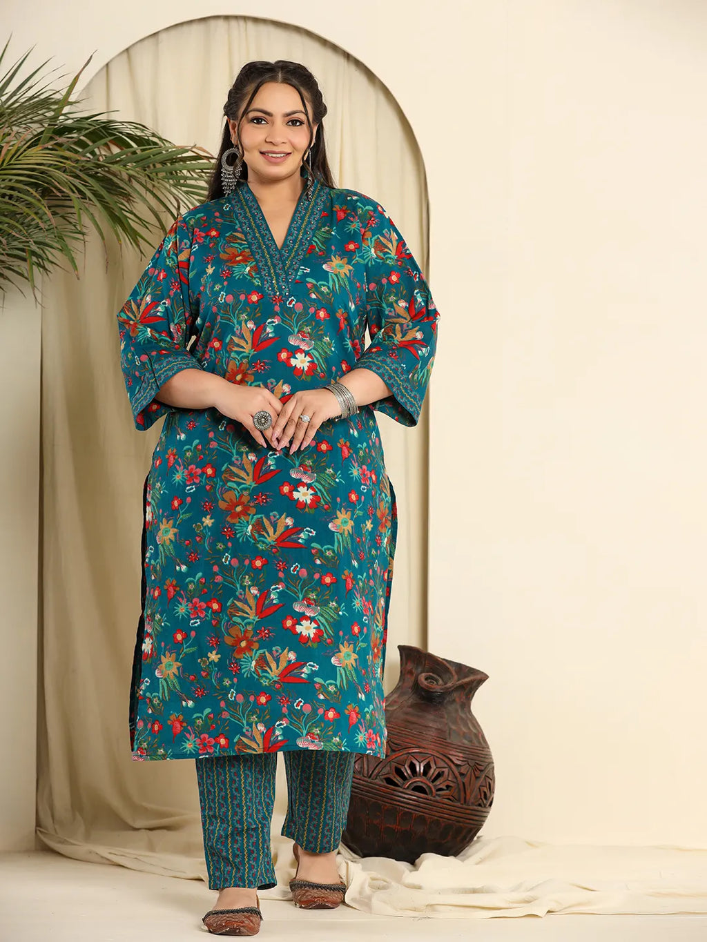 Yufta Navy Blue Pure Cotton Sequins_Work Kurta Dupatta Pant Set With Handwork - Distacart