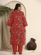 Yufta Red Pure Cotton Sequins_Work Kurta Dupatta Pant Set With Handwork - Distacart