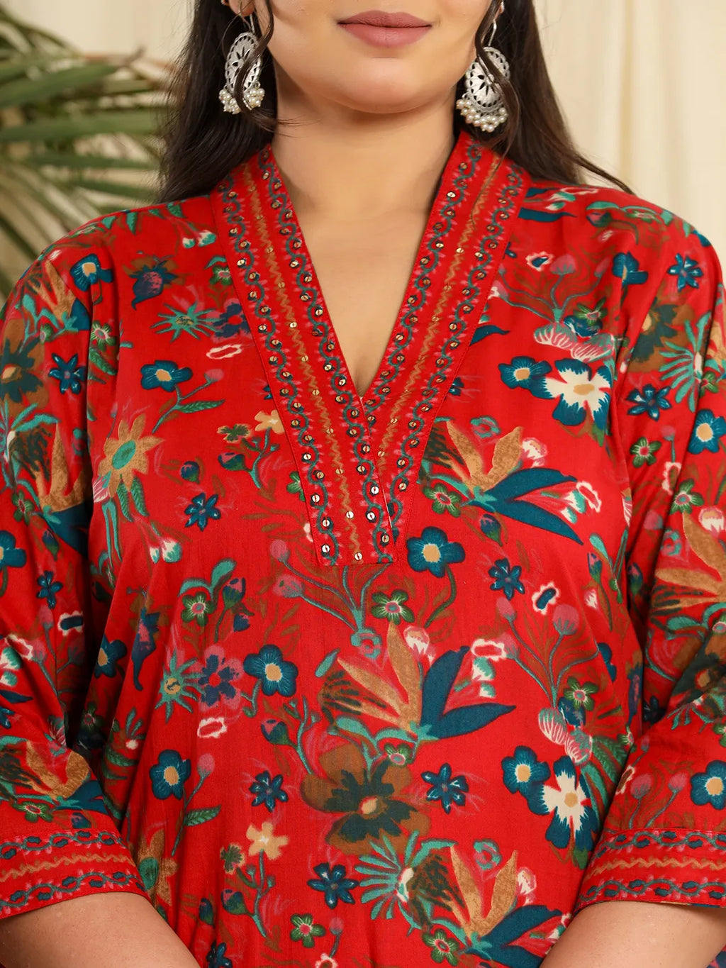 Yufta Red Pure Cotton Sequins_Work Kurta Dupatta Pant Set With Handwork - Distacart