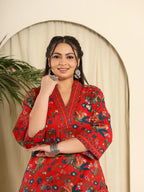 Yufta Red Pure Cotton Sequins_Work Kurta Dupatta Pant Set With Handwork - Distacart