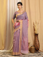 Shivam Fabrics Purple Chanderi Fabric Printed Saree - Distacart