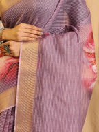Shivam Fabrics Purple Chanderi Fabric Printed Saree - Distacart
