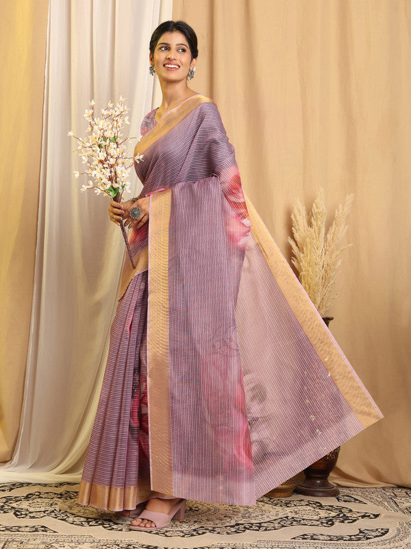 Shivam Fabrics Purple Chanderi Fabric Printed Saree - Distacart