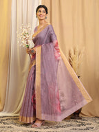 Shivam Fabrics Purple Chanderi Fabric Printed Saree - Distacart