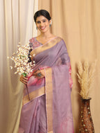 Shivam Fabrics Purple Chanderi Fabric Printed Saree - Distacart