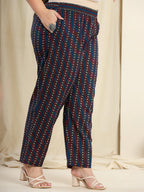Yufta Navy Blue Pure Cotton Kantha Work Kurta Dupatta Pant Set With Handblock Yoke - Distacart