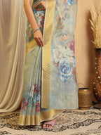 Shivam Fabrics Sea Green Chanderi Fabric Printed Saree - Distacart