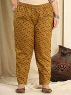 Yufta Mustard Pure Cotton Kantha Work Kurta Dupatta Pant Set With Handwork - Distacart