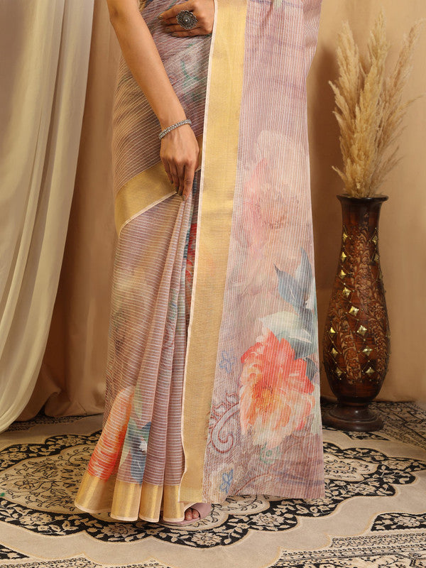 Shivam Fabrics Purple Chanderi Fabric Printed Saree - Distacart