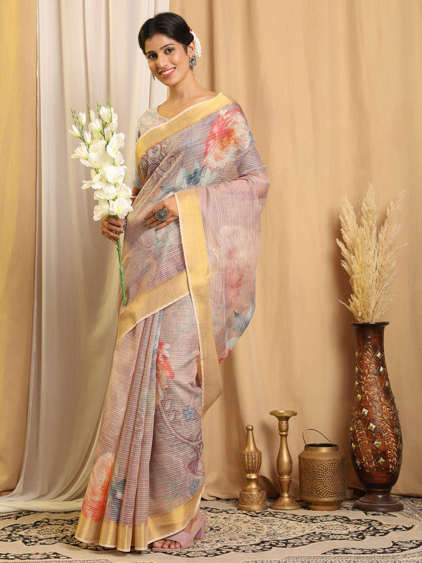 Shivam Fabrics Purple Chanderi Fabric Printed Saree - Distacart