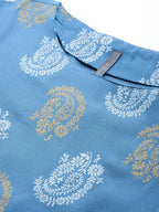 HERE&NOW Women Blue & Golden Paisley Printed Straight Kurta - Distacart