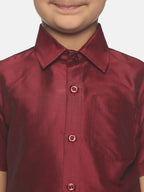 Sethukrishna Boys Maroon & White Solid Shirt and Dhoti Set