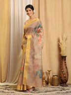 Shivam Fabrics Beige Chanderi Fabric Printed Saree - Distacart