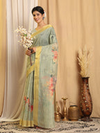 Shivam Fabrics Green Chanderi Fabric Printed Saree - Distacart