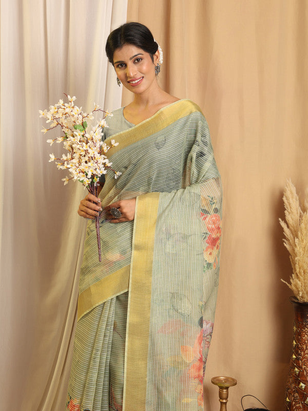 Shivam Fabrics Green Chanderi Fabric Printed Saree - Distacart