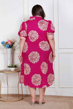 Miravan Plus Size Womens Pink Printed Collar Neck Short Puff Sleeves Cotton A-Line Maxi Dress - Distacart