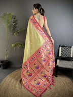 Joban Fashion Golden Beige Zari Weaving Tissue Paithani Saree
