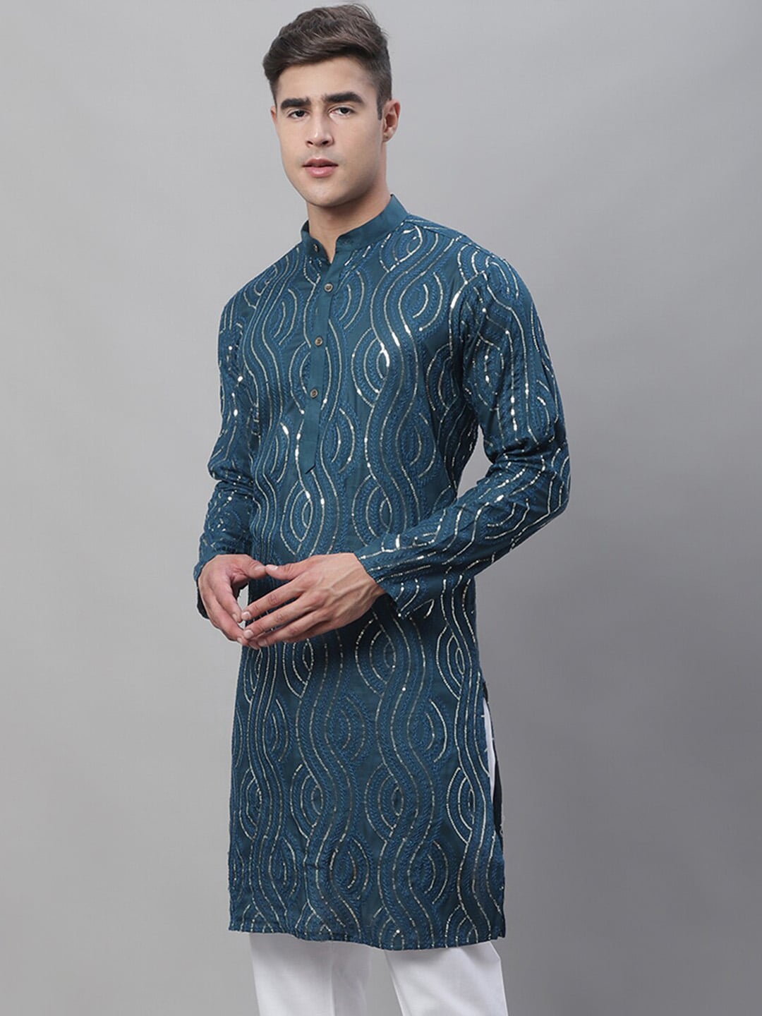 Sojanya Ethnic Motifs Embroidered Sequinned Pure Cotton Kurta