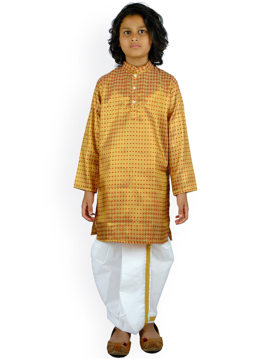 Sethukrishna Boys Yellow & Red Printed Kurta with Dhoti Pants