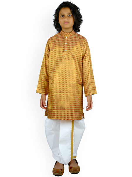 Sethukrishna Boys Yellow & Red Printed Kurta with Dhoti Pants