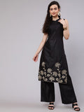 Aks Floral Embroidered Thread Work Straight Kurta With Palazzos