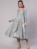Aks Floral Printed Cold Shoulder Sleeves Pure Georgette Anarkali Kurta