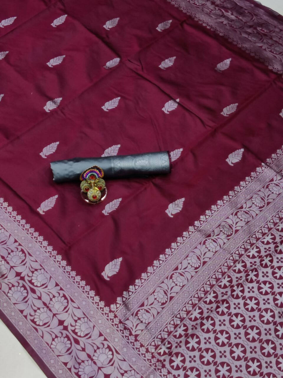 DEIANA'S Beautiful Designer Golden zari Soft Lichi Silk Saree - Wine