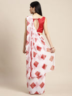 Saree Mall Women White & Red Printed Poly Chiffon Bandhani Saree With Matching Blouse - Distacart