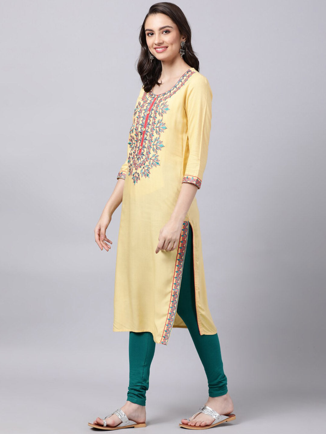 Souchii Women Cream-Coloured Ethnic Motifs Embroidered Kurta - Distacart