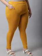 TAG 7 Women Plus Size Mustard Solid Leggings