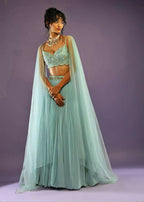 Jyoti Fashion Glamorous Turquoise Crush Work, Sequins, Zari with Dori Embroidered Faux Georgette Lehenga Choli with Dupatta