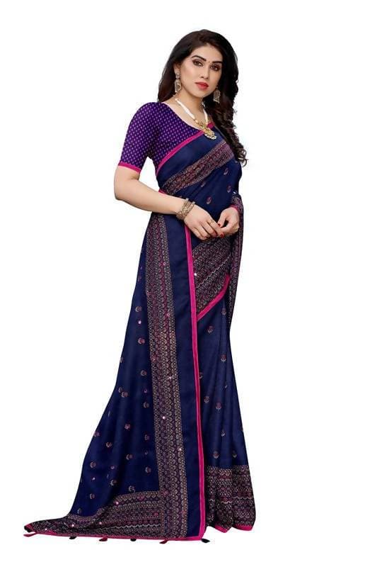 Vamika Blue Jute Silk Embelished Saree (HOLIKA BLUE)