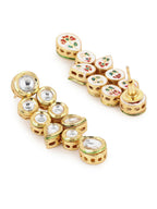 Gold-Toned White Kundan Contemporary Gold-Plated Drop Earrings - Ruby Raang - Distacart