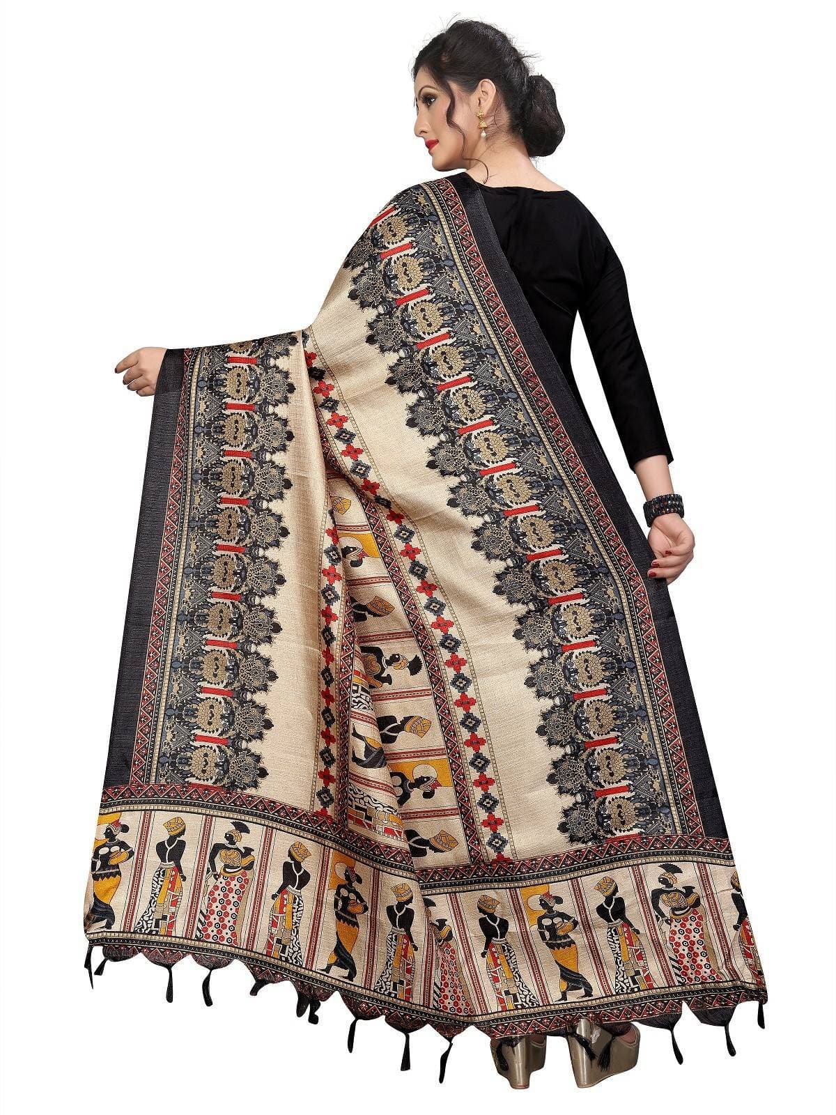 Vamika Black Latest Printed Khadi Bhagalpuri Dupatta