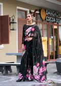 Anaita Black Designer Printed Pure Georgette Saree With Blouse - Distacart