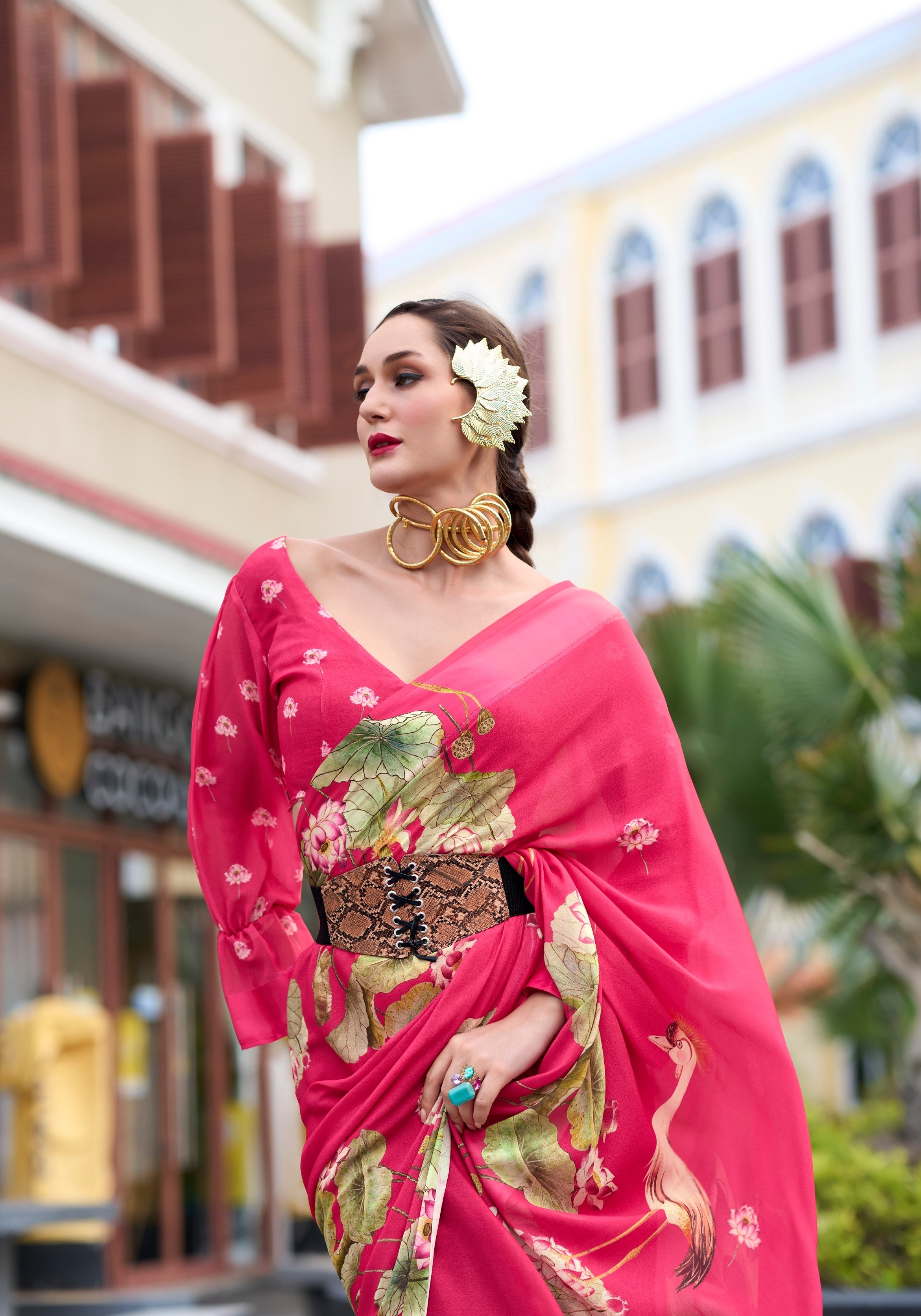 Anaita Pink Designer Printed Pure Georgette Saree With Blouse - Distacart