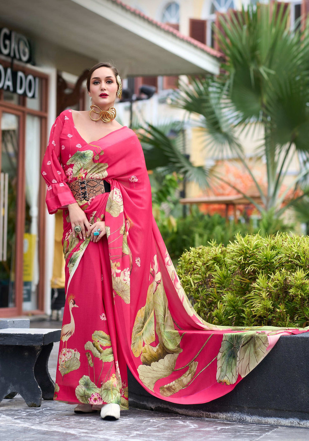 Anaita Pink Designer Printed Pure Georgette Saree With Blouse - Distacart