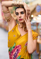 Anaita Mustard Designer Printed Pure Georgette Saree With Blouse - Distacart