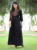 Juniper Women's Black Rayon Embroidered & Printed High-Slit Kurta Sets - Distacart