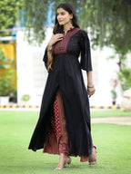 Juniper Women's Black Rayon Embroidered & Printed High-Slit Kurta Sets - Distacart
