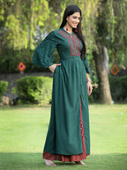 Juniper Women's Jadegreen Rayon Embroidered & Printed High-Slit Kurta Sets - Distacart