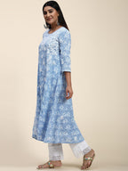 HOUSE OF KARI Floral Embroidered Chikankari Cotton Anarkali Kurta