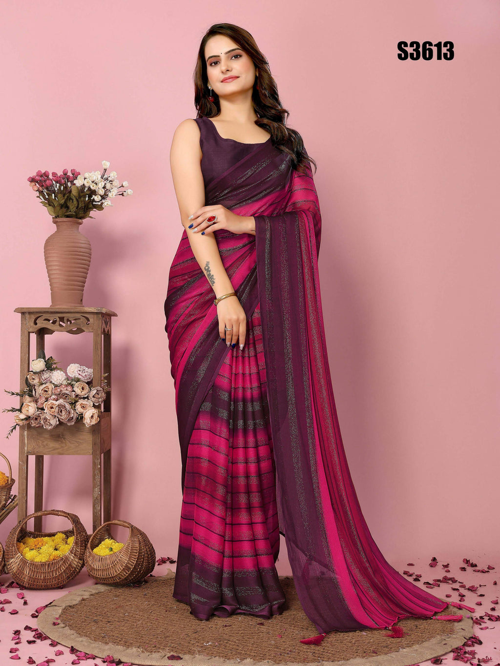 Attractive These Party Wear Ready To Wear Saree - Pink