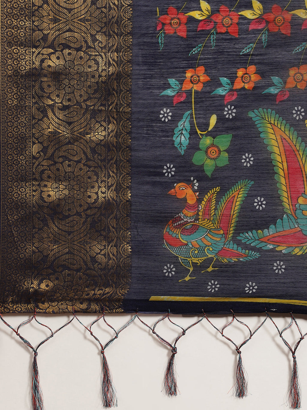 Saree Mall Navy Blue Kalamkari Saree - Distacart