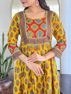 The52 Women's Gorgeous Rayon Printed Flared Kurta with Pant And Dupatta Set - Distacart