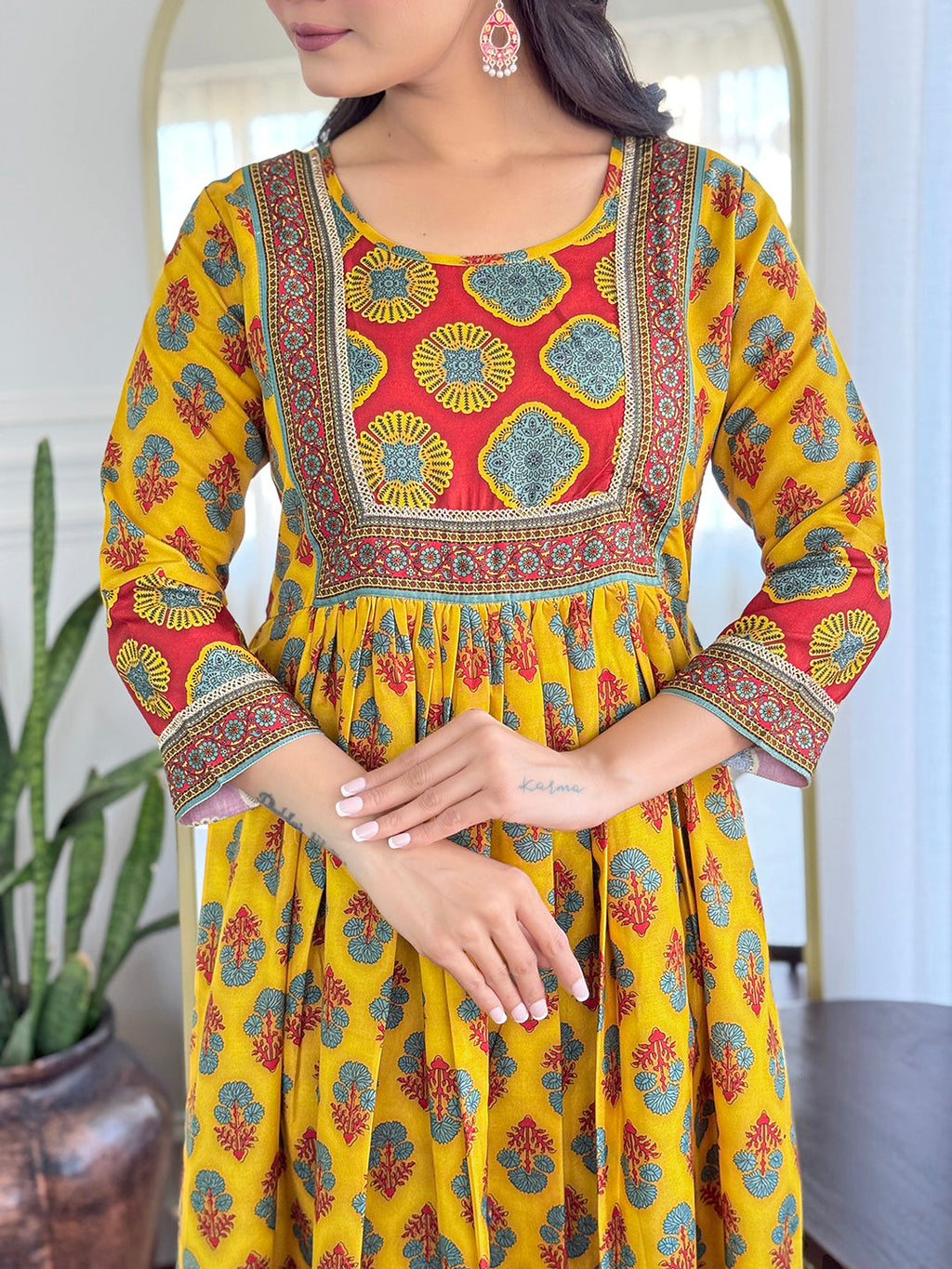 The52 Women's Gorgeous Rayon Printed Flared Kurta with Pant And Dupatta Set - Distacart
