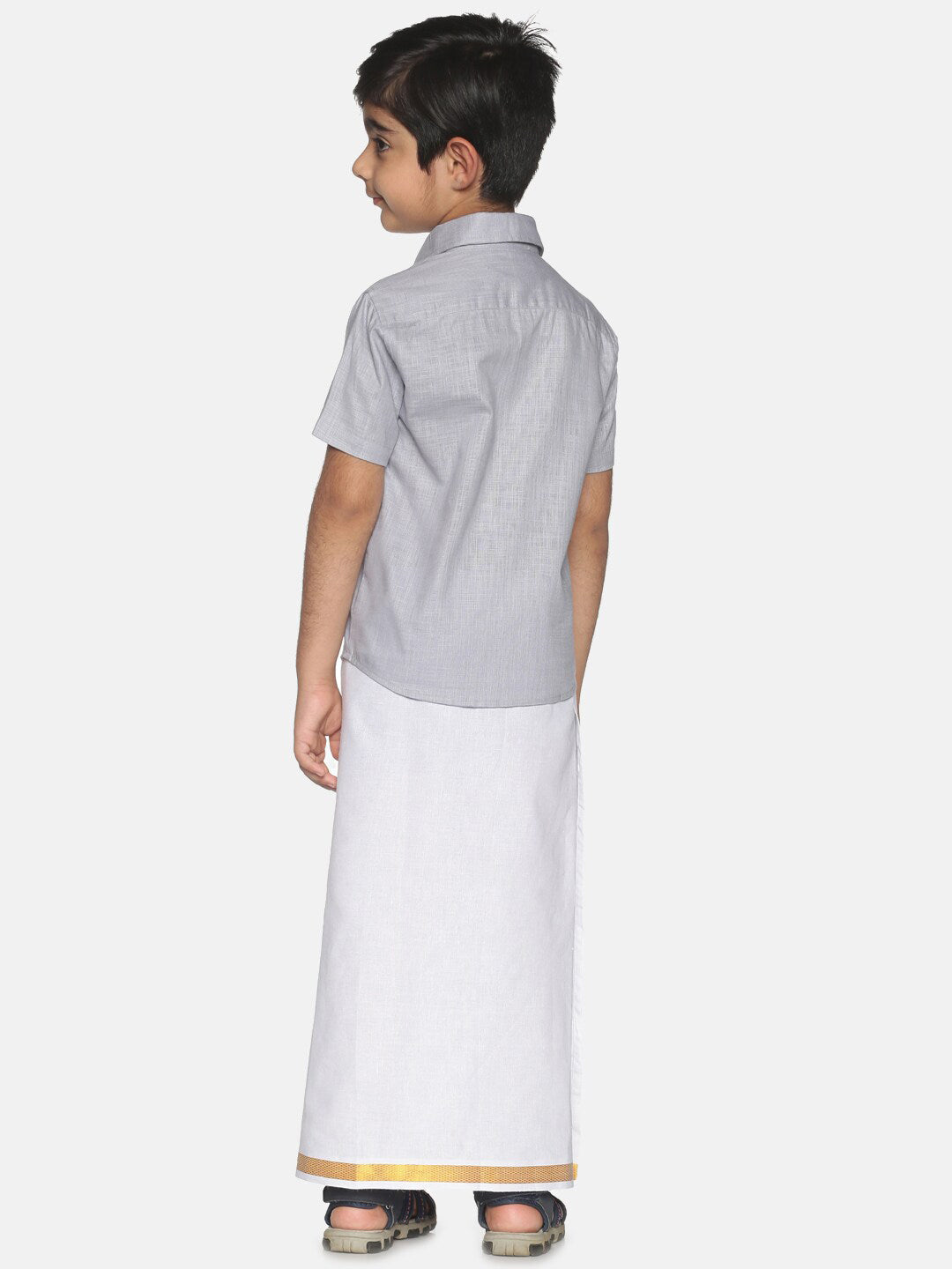 Sethukrishna Boys Grey & White Shirt with Dhoti