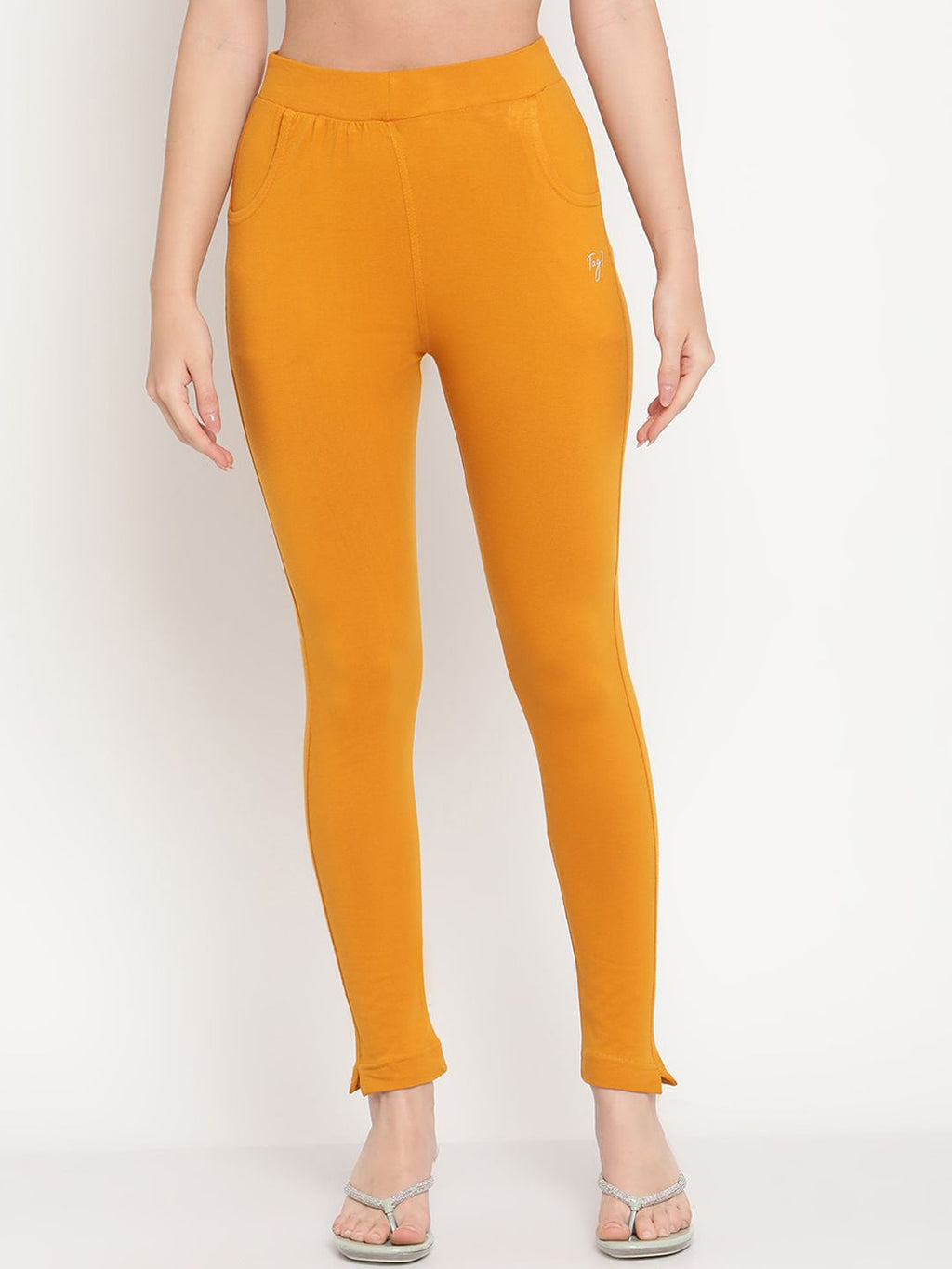 TAG 7 Women Navy Blue & Mustard Yellow Pack of 2 Straight Fit Ankle-Length Leggings