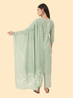 Yufta Green Ethnic Motifs Embroidered Regular Chikankari Pure Cotton Kurta with Trousers & With Dupatta